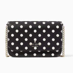 KATE SPADE Cheers Crossbody Bag - Black and White Polka Dot Leather